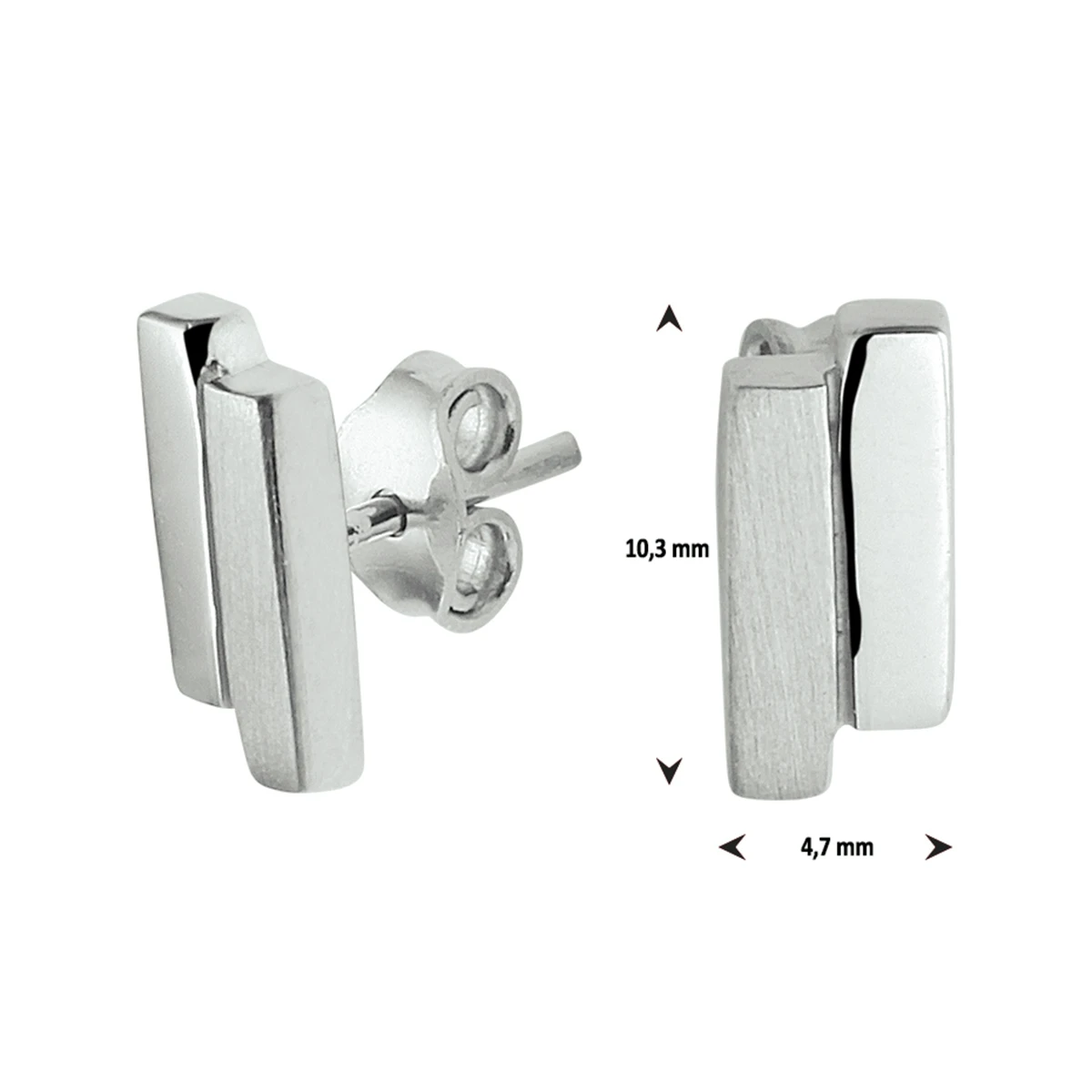 oorknoppen poli/mat 10,3 mm zilver gerhodineerd