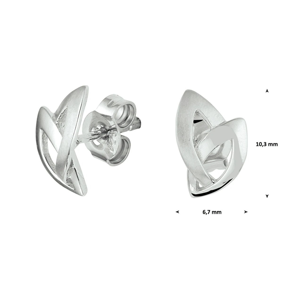 oorknoppen poli/mat 10,3 mm zilver gerhodineerd