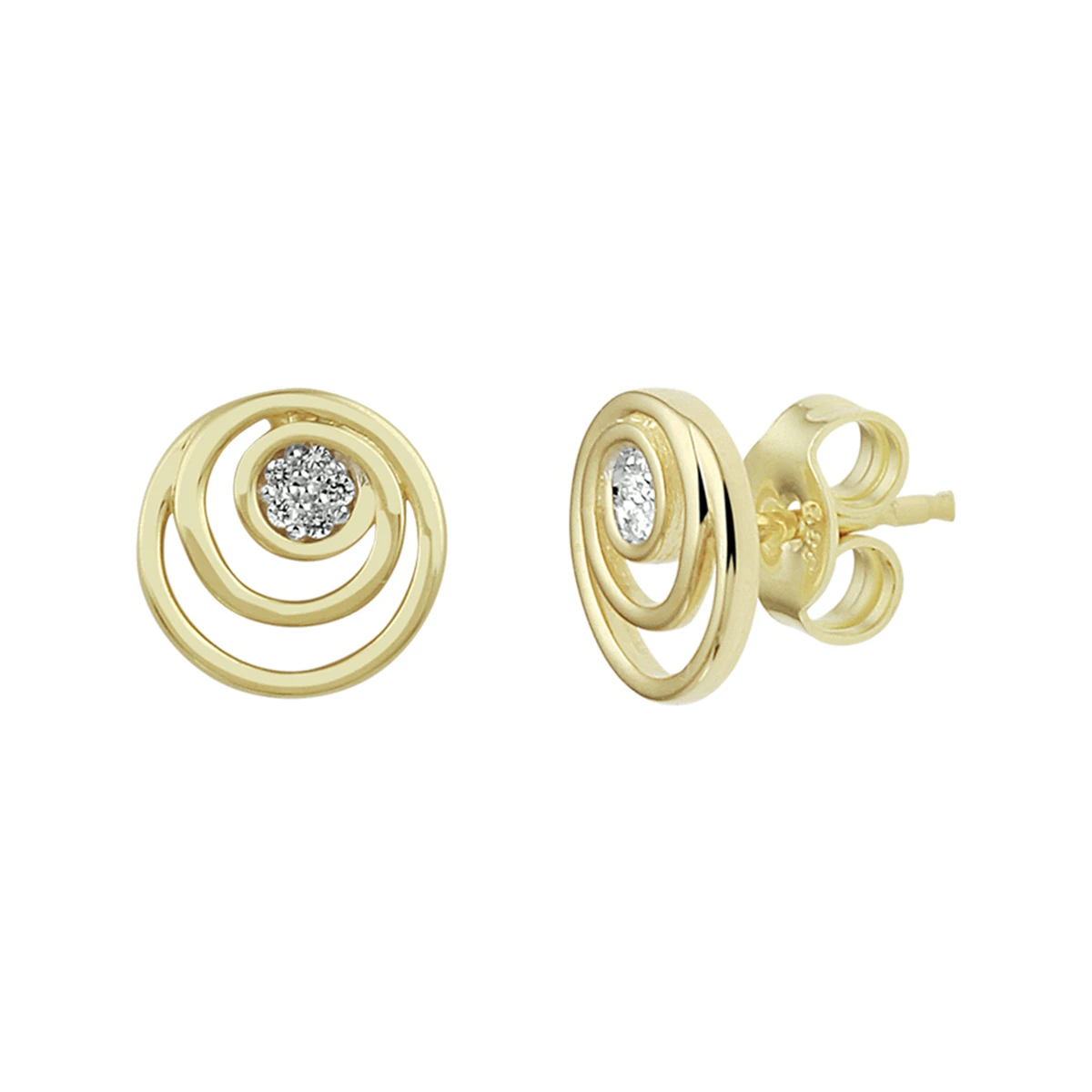 oorknoppen rond diamant 0.03ct (2x 0.015ct) h si bicolor gestift 14K geelgoud