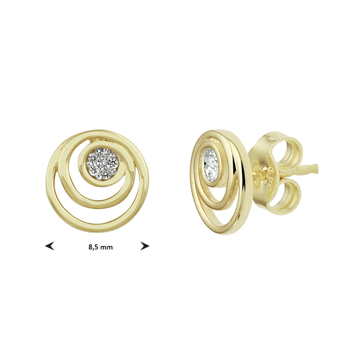 oorknoppen rond diamant 0.03ct (2x 0.015ct) h si bicolor gestift 14K geelgoud