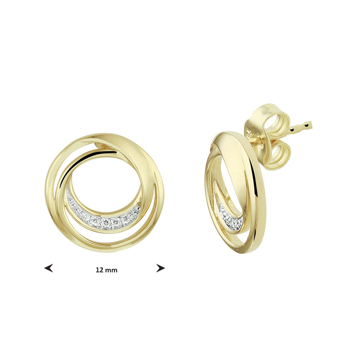 oorknoppen rond diamant 0.04ct (2x 0.02ct) h si bicolor gestift 14K geelgoud