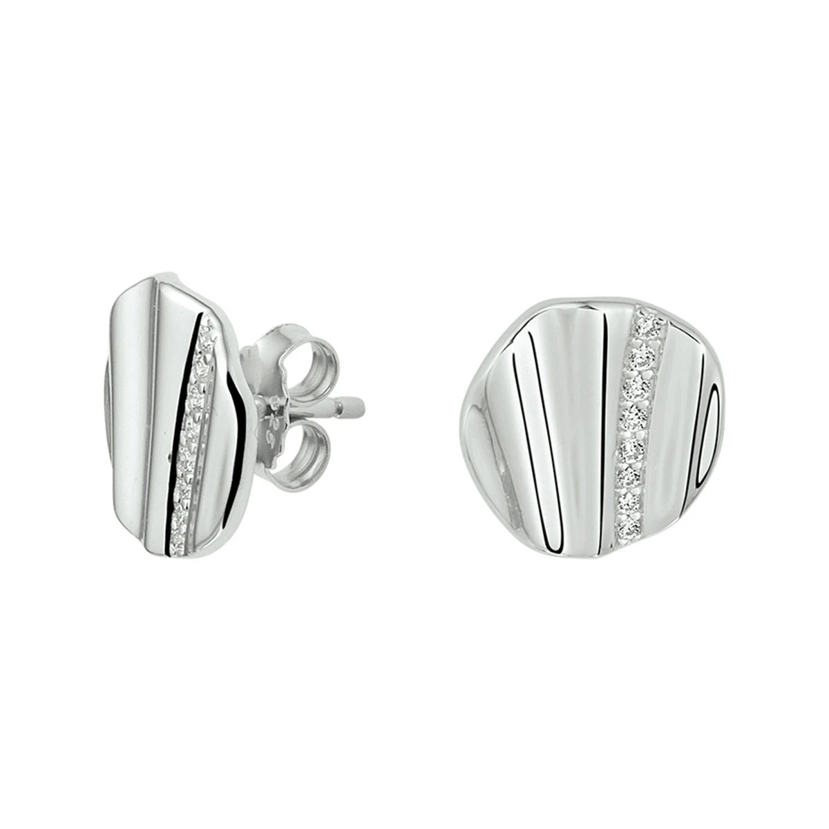 oorknoppen rond zirkonia zilver gerhodineerd