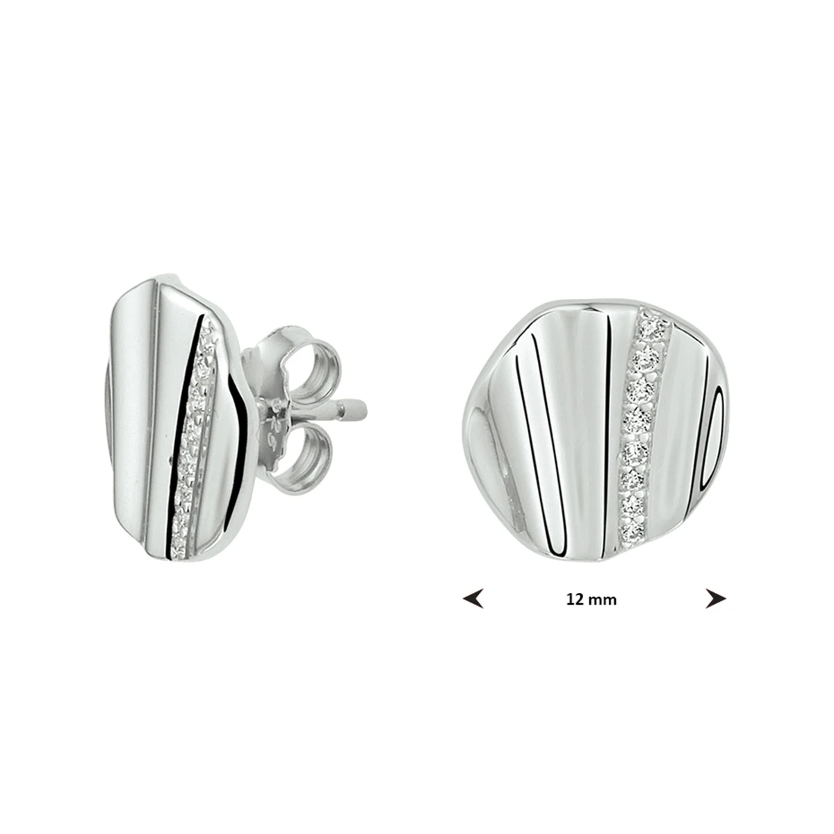 oorknoppen rond zirkonia zilver gerhodineerd