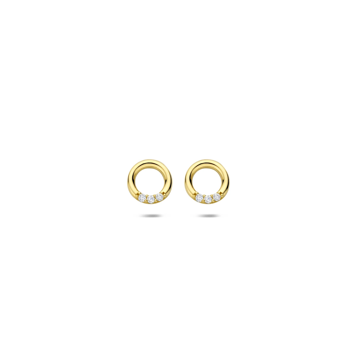 oorknoppen rondje zirkonia 14K geelgoud