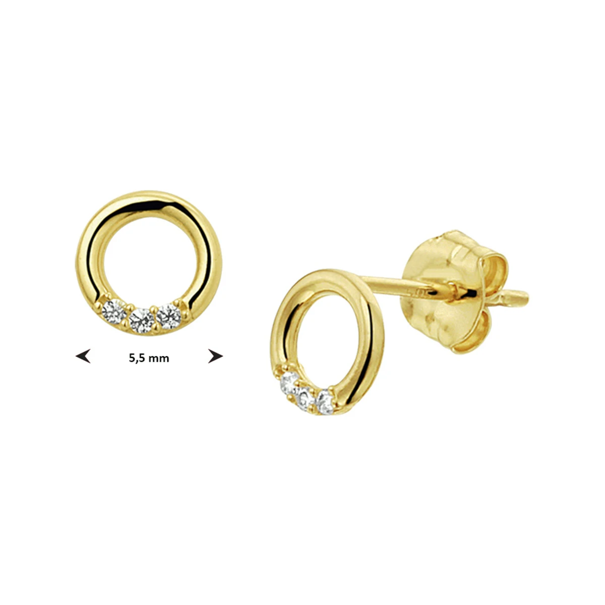oorknoppen rondje zirkonia 14K geelgoud