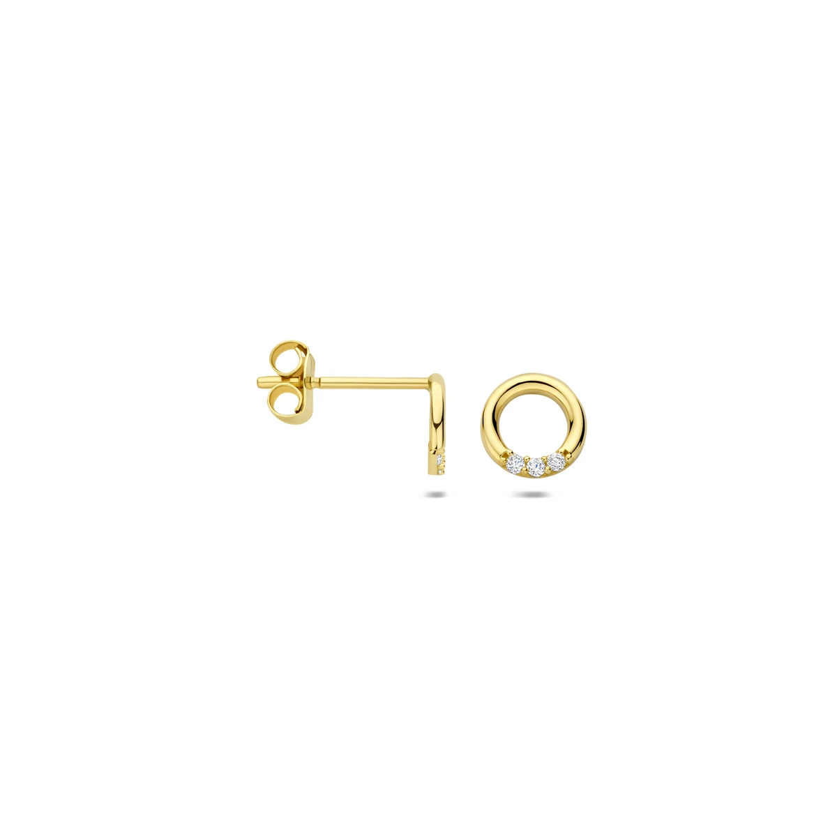 oorknoppen rondje zirkonia 14K geelgoud