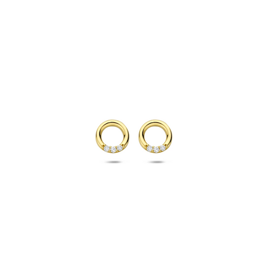oorknoppen rondje zirkonia 14K geelgoud