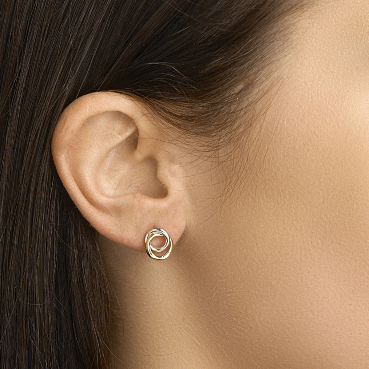 oorknoppen rondjes 14K bicolor goud geel/wit