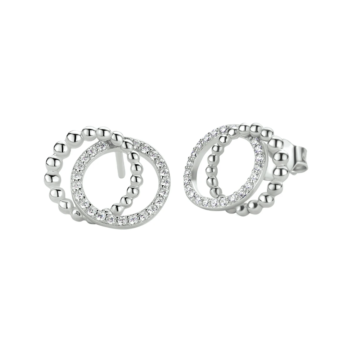 oorknoppen rondjes zirkonia zilver gerhodineerd