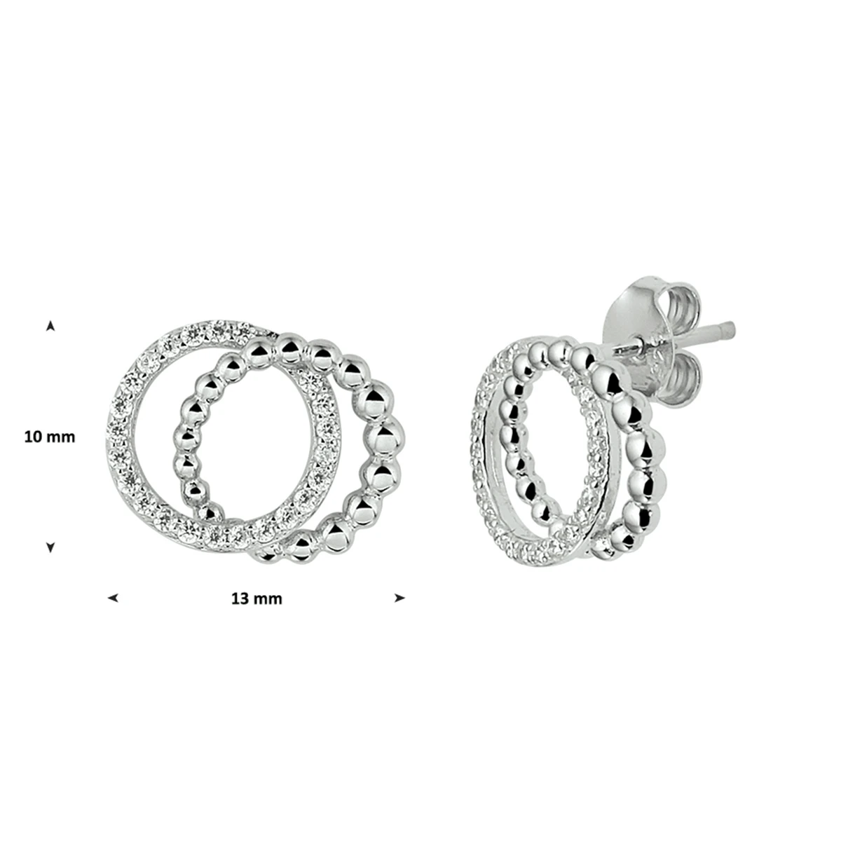 oorknoppen rondjes zirkonia zilver gerhodineerd