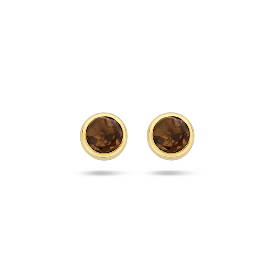 oorknoppen rookkwarts 4,5 mm 14K geelgoud