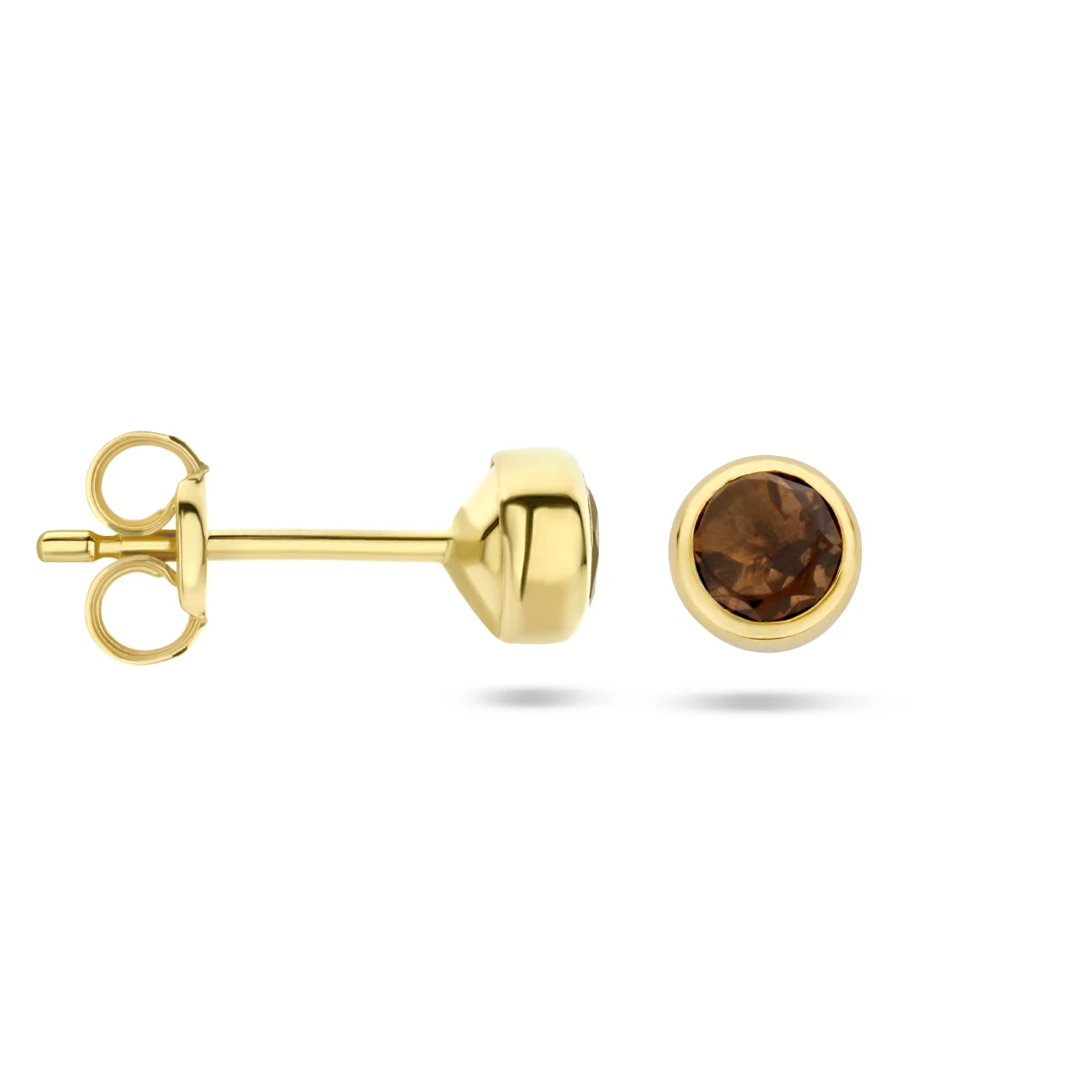 oorknoppen rookkwarts 4,5 mm 14K geelgoud