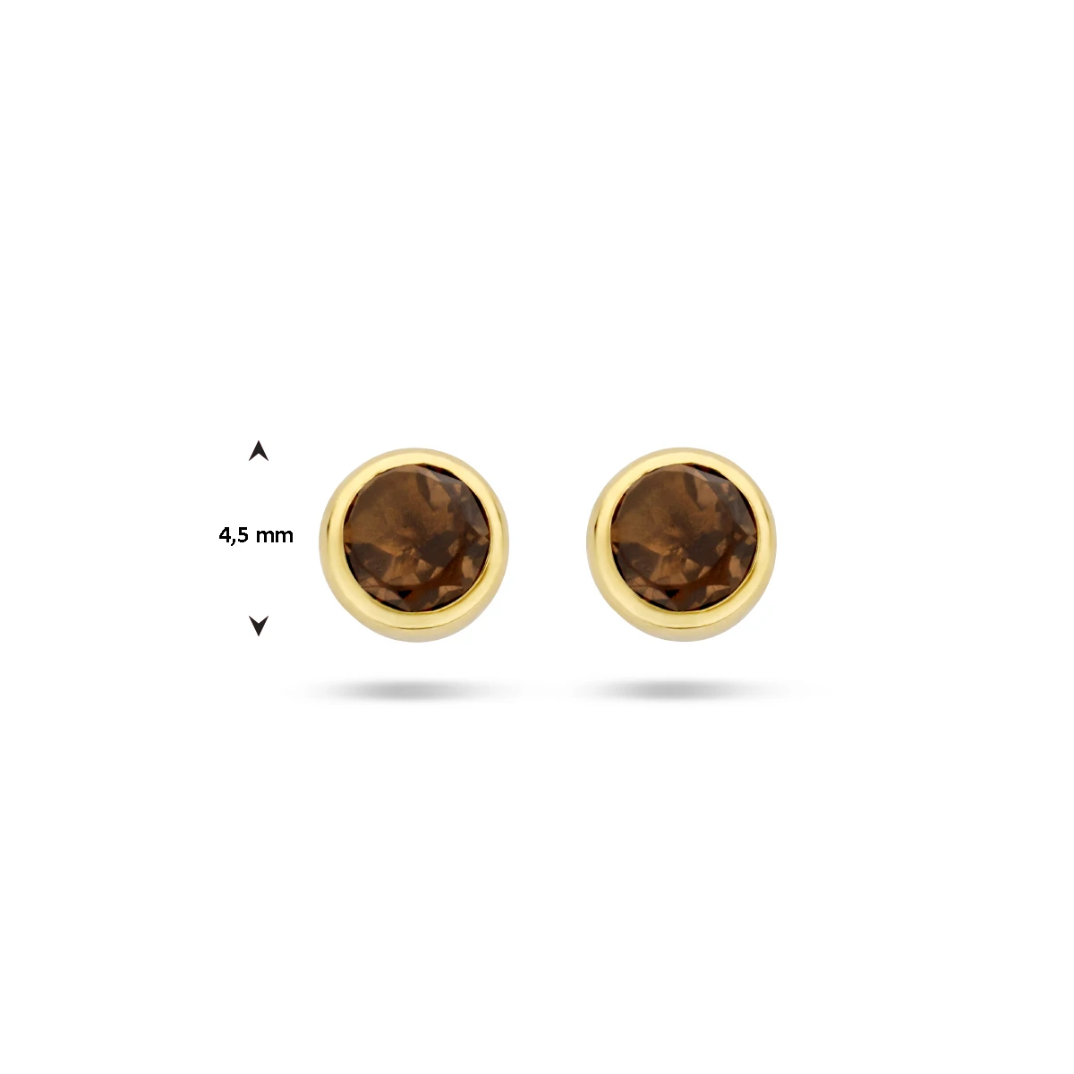 oorknoppen rookkwarts 4,5 mm 14K geelgoud