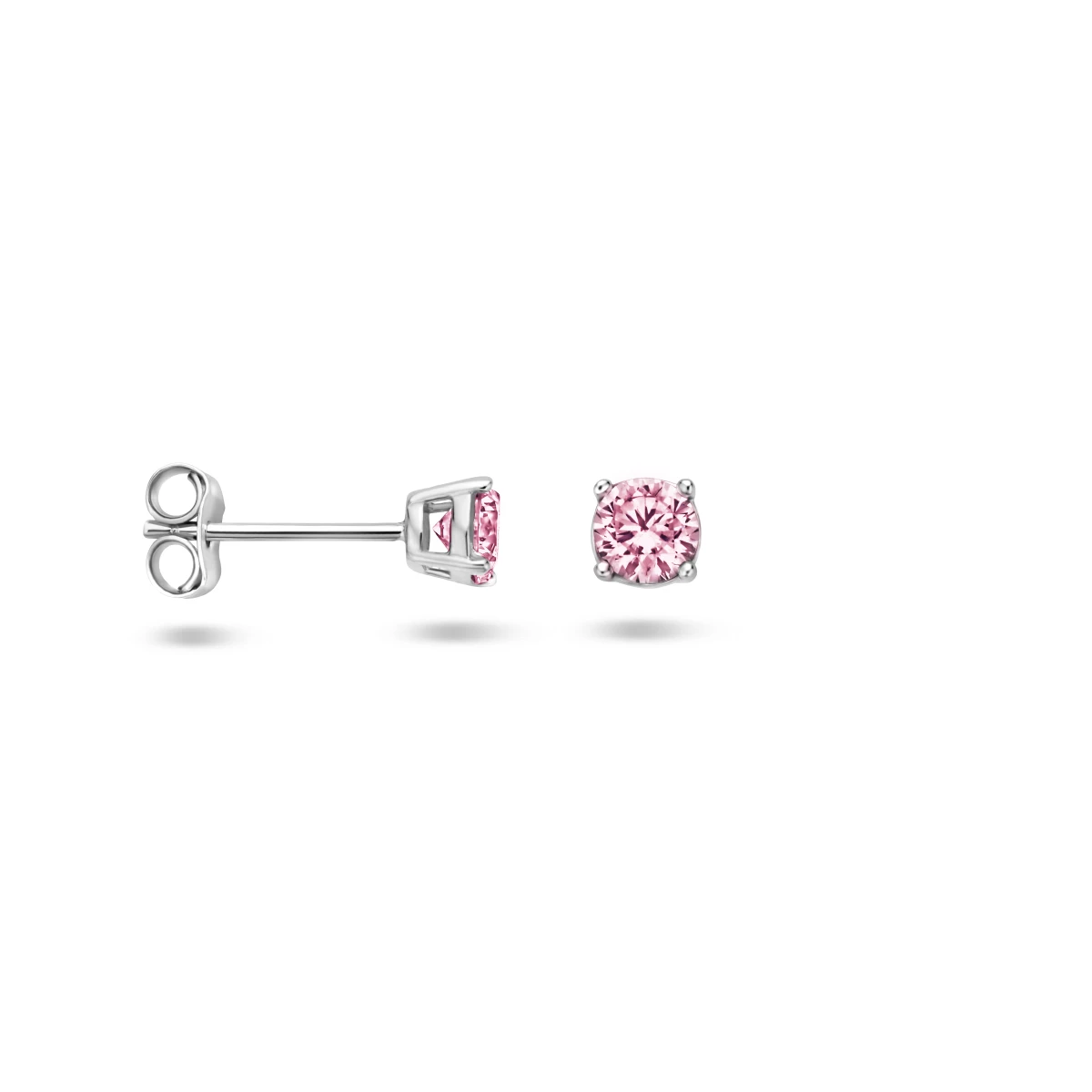oorknoppen roze zirkonia zilver gerhodineerd