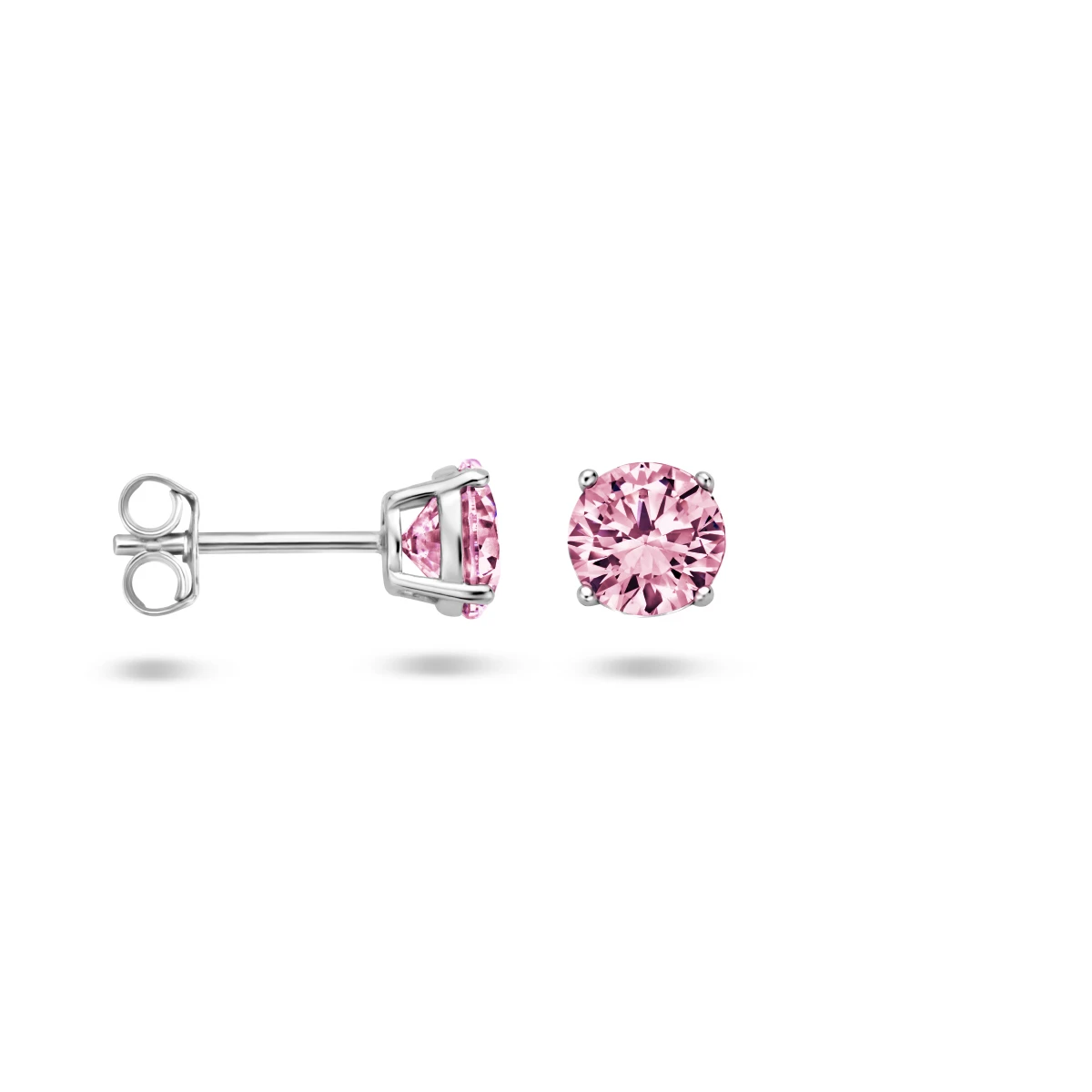 oorknoppen roze zirkonia zilver gerhodineerd