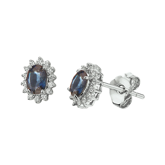 oorknoppen saffier diamant 0.19ct(2x0.095) h si halo 14K witgoud