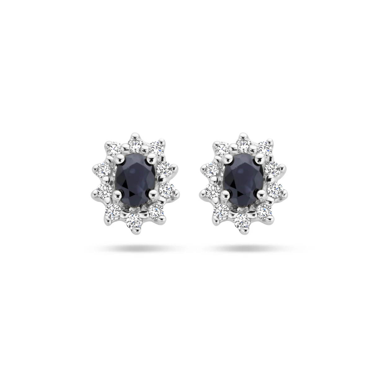 oorknoppen saffier en diamant 0.16ct (2x 0.08ct) h p1 14K witgoud