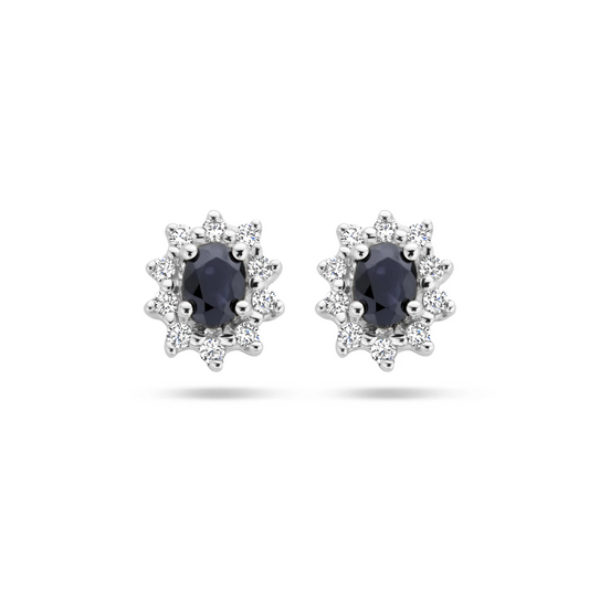 oorknoppen saffier en diamant 0.16ct (2x 0.08ct) h p1 14K witgoud