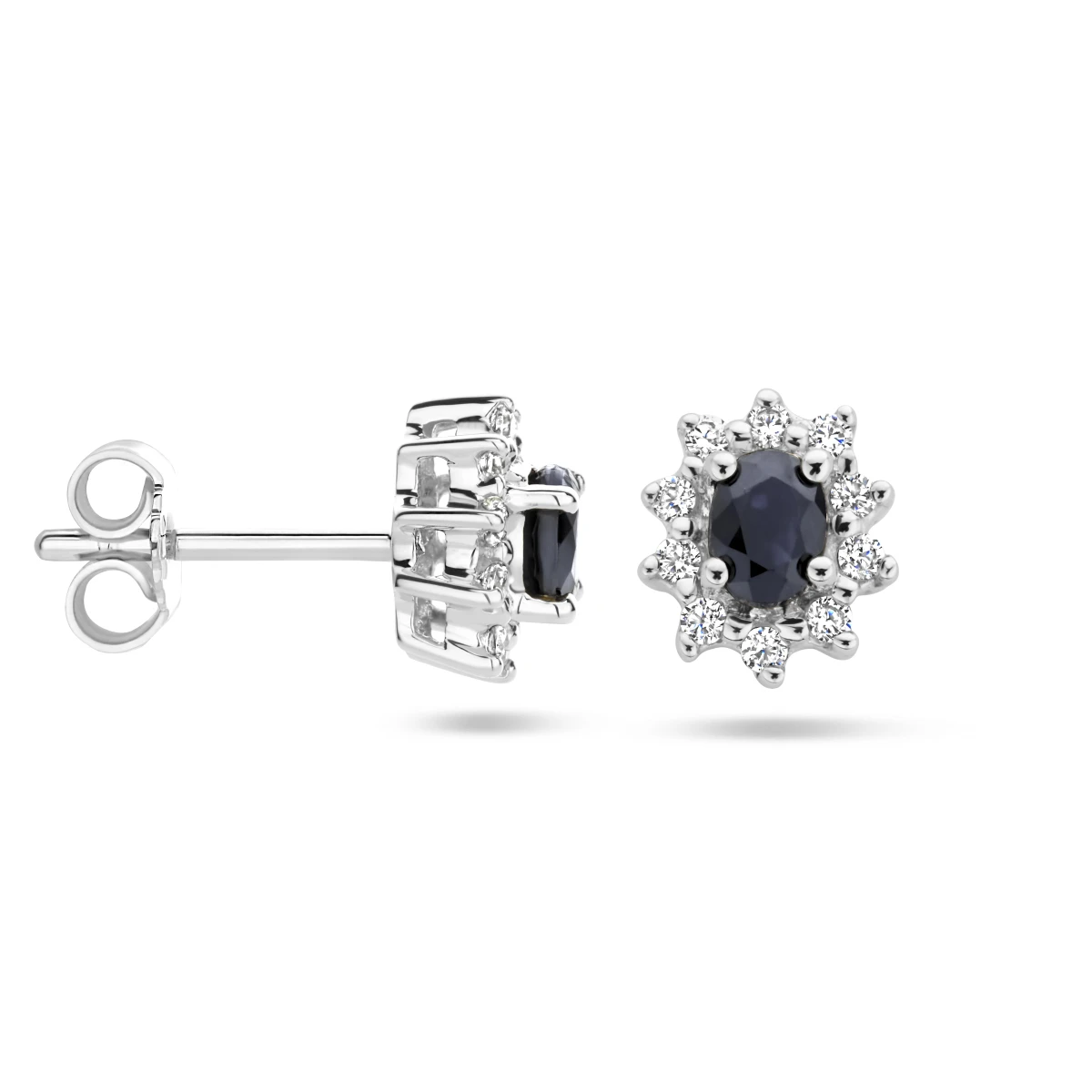 oorknoppen saffier en diamant 0.16ct (2x 0.08ct) h p1 14K witgoud