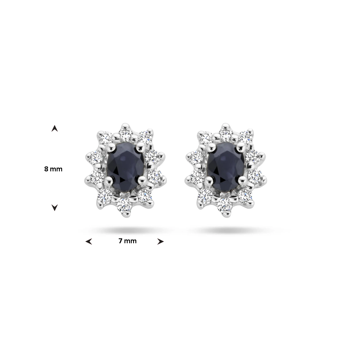 oorknoppen saffier en diamant 0.16ct (2x 0.08ct) h p1 14K witgoud