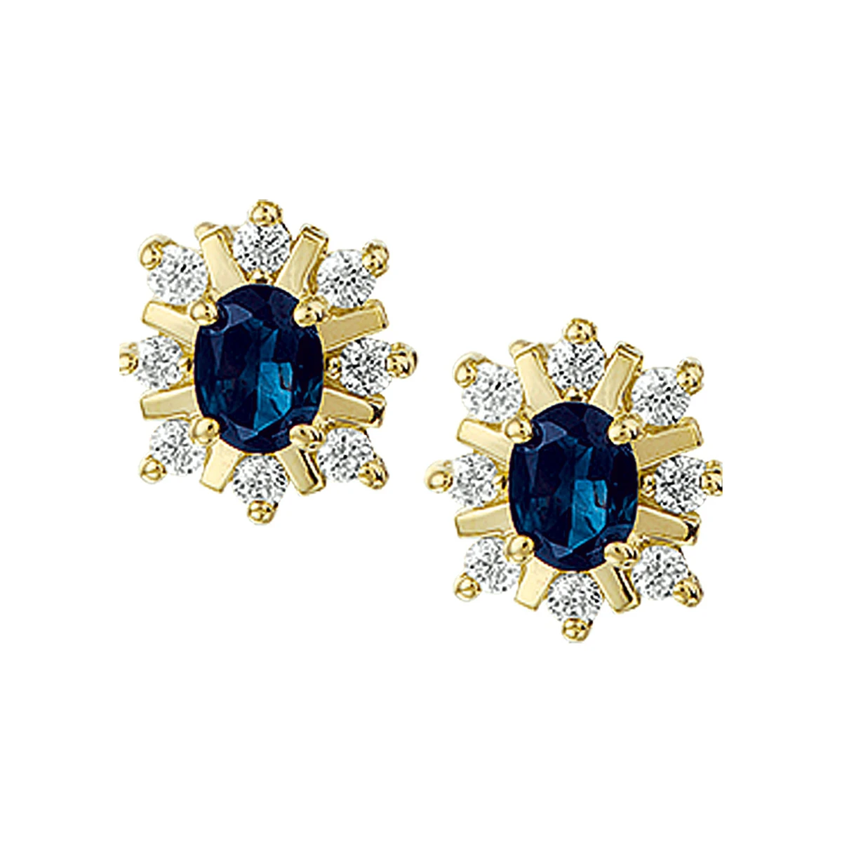 oorknoppen saffier en diamant 0.16ct h p1 halo 14K geelgoud