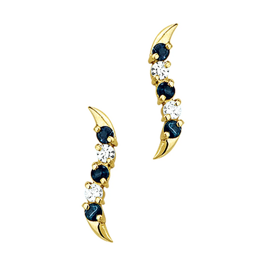 oorknoppen saffier en zirkonia 14K geelgoud