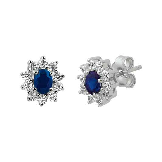 oorknoppen saffier en zirkonia halo 14K witgoud
