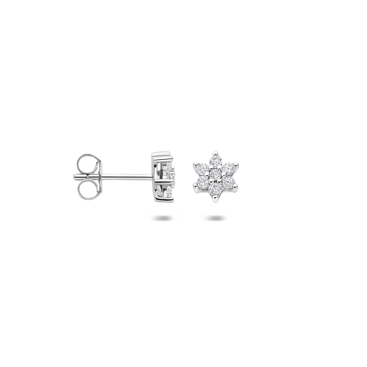 oorknoppen ster zirkonia halo 6 mm zilver gerhodineerd