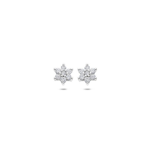 oorknoppen ster zirkonia halo 6 mm zilver gerhodineerd