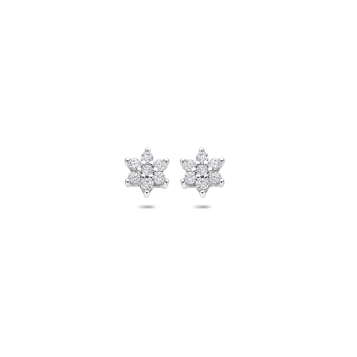 oorknoppen ster zirkonia halo 6 mm zilver gerhodineerd