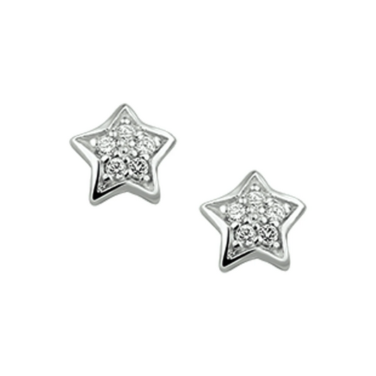 oorknoppen ster zirkonia zilver gerhodineerd