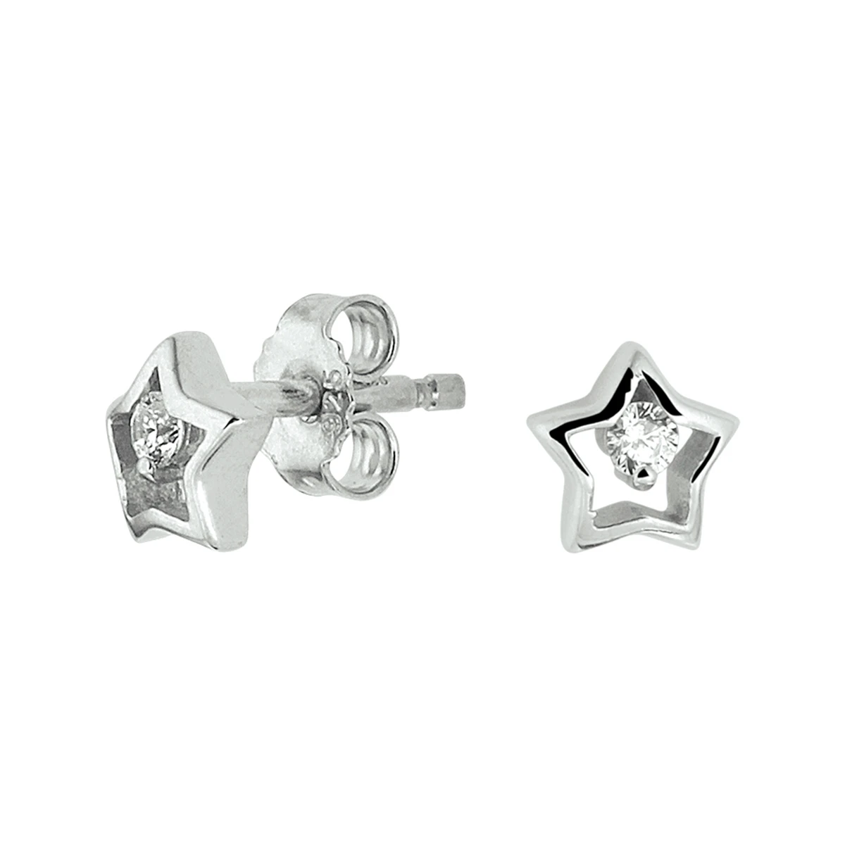oorknoppen ster zirkonia zilver gerhodineerd