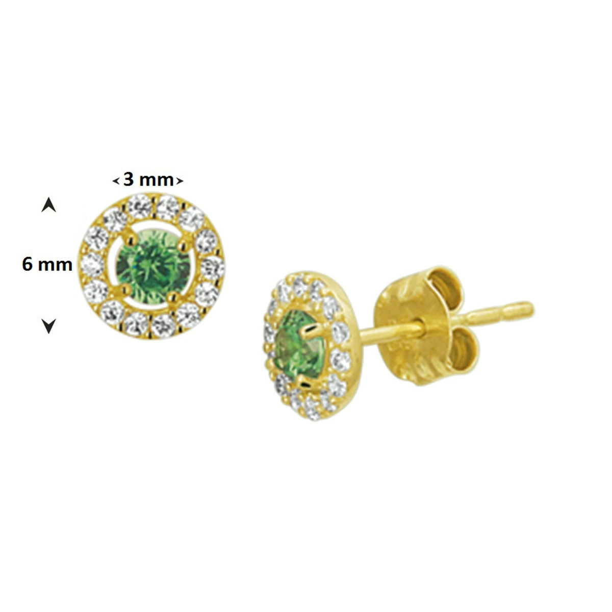 oorknoppen syn. smaragd en zirkonia 14K geelgoud