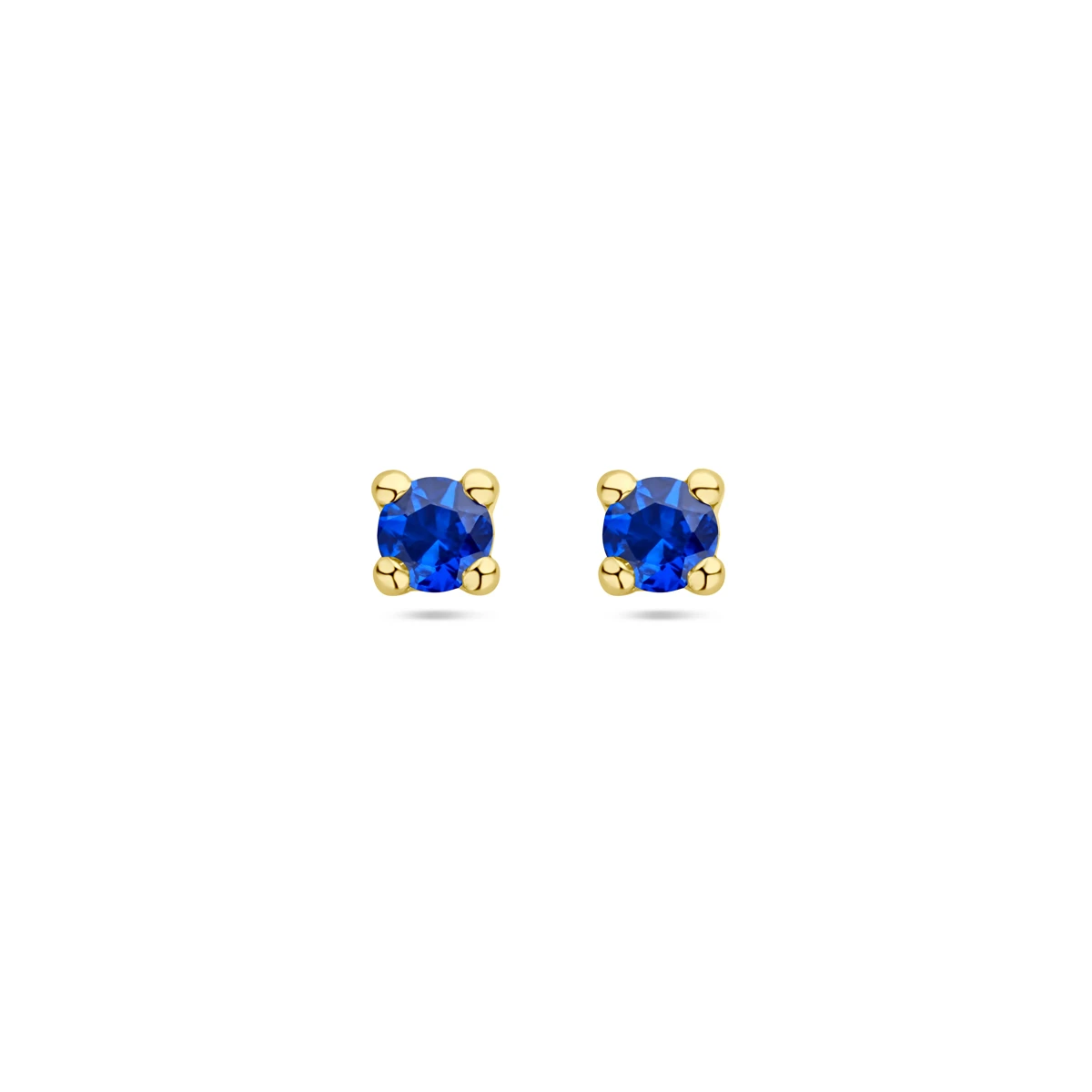 oorknoppen synth. saffier 14K geelgoud