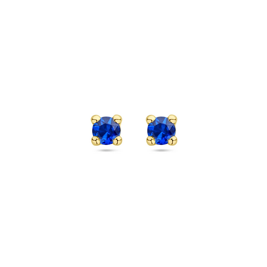 oorknoppen synth. saffier 14K geelgoud