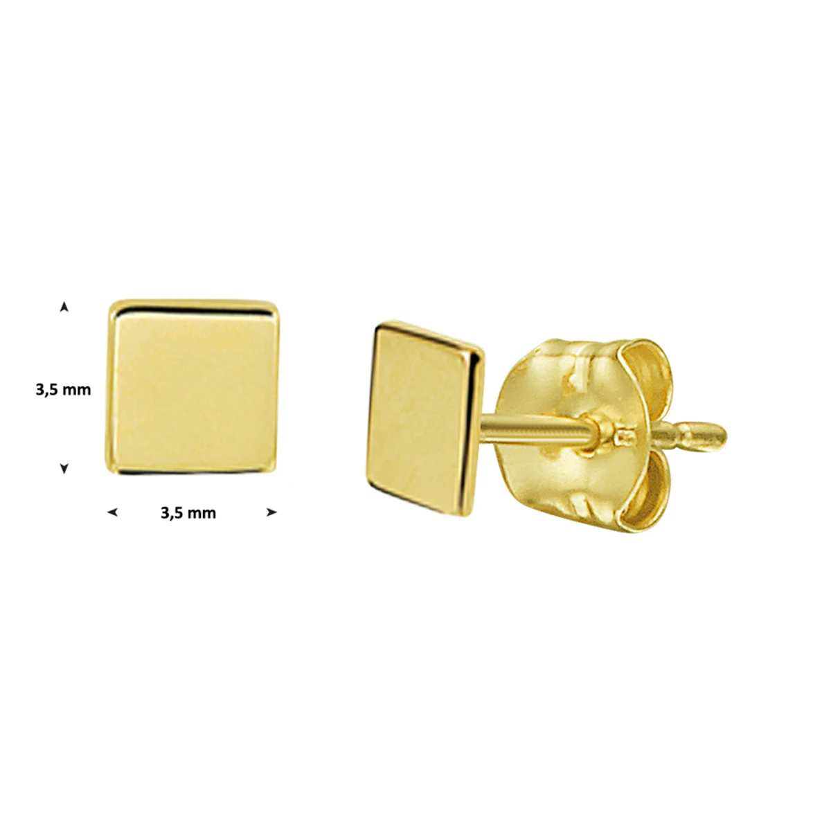oorknoppen vierkant 3,5 mm 14K geelgoud
