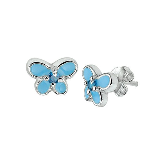 oorknoppen vlinder blauw zirkonia zilver wit