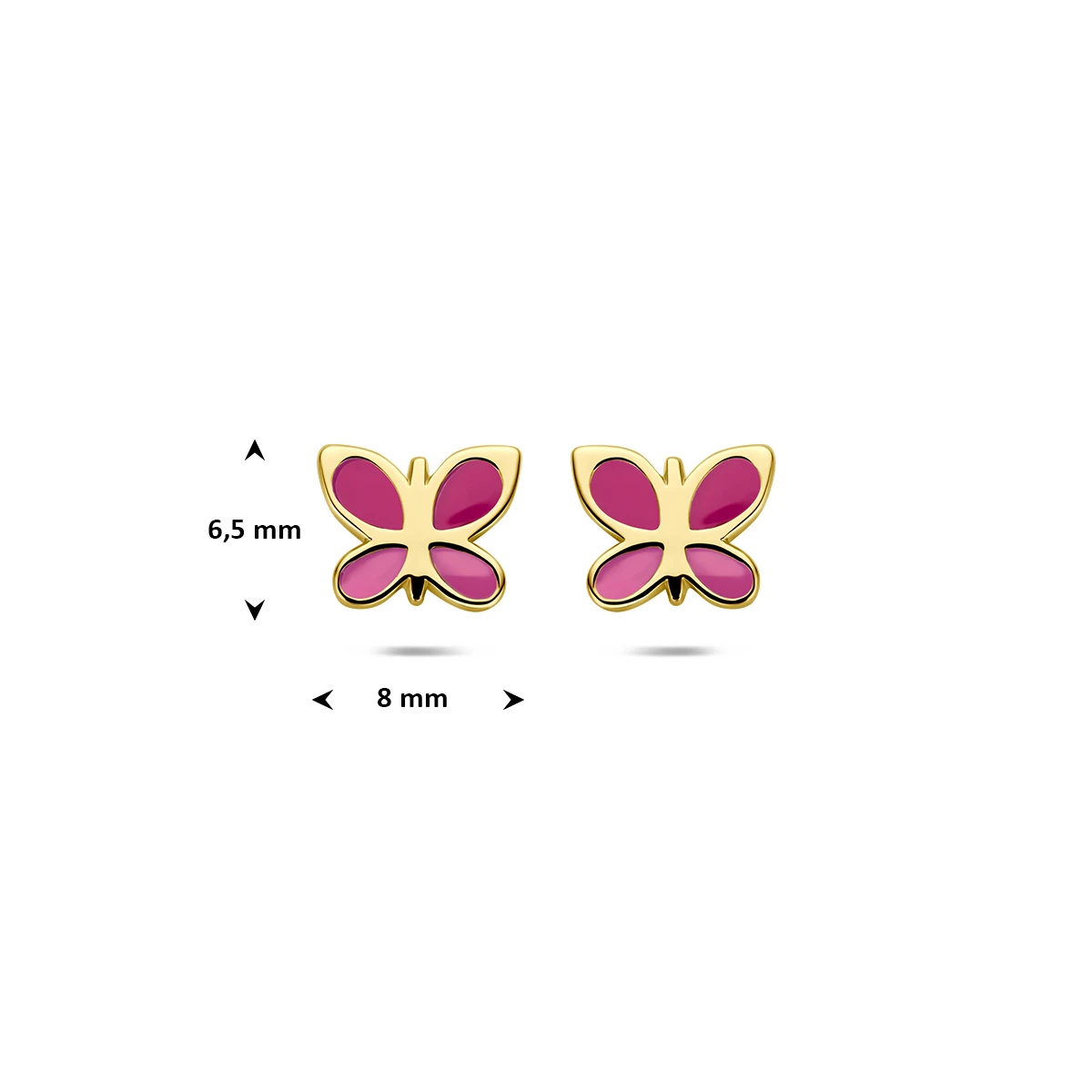oorknoppen vlinder emaille 6,5 mm 1 micron zilver verguld (geel)