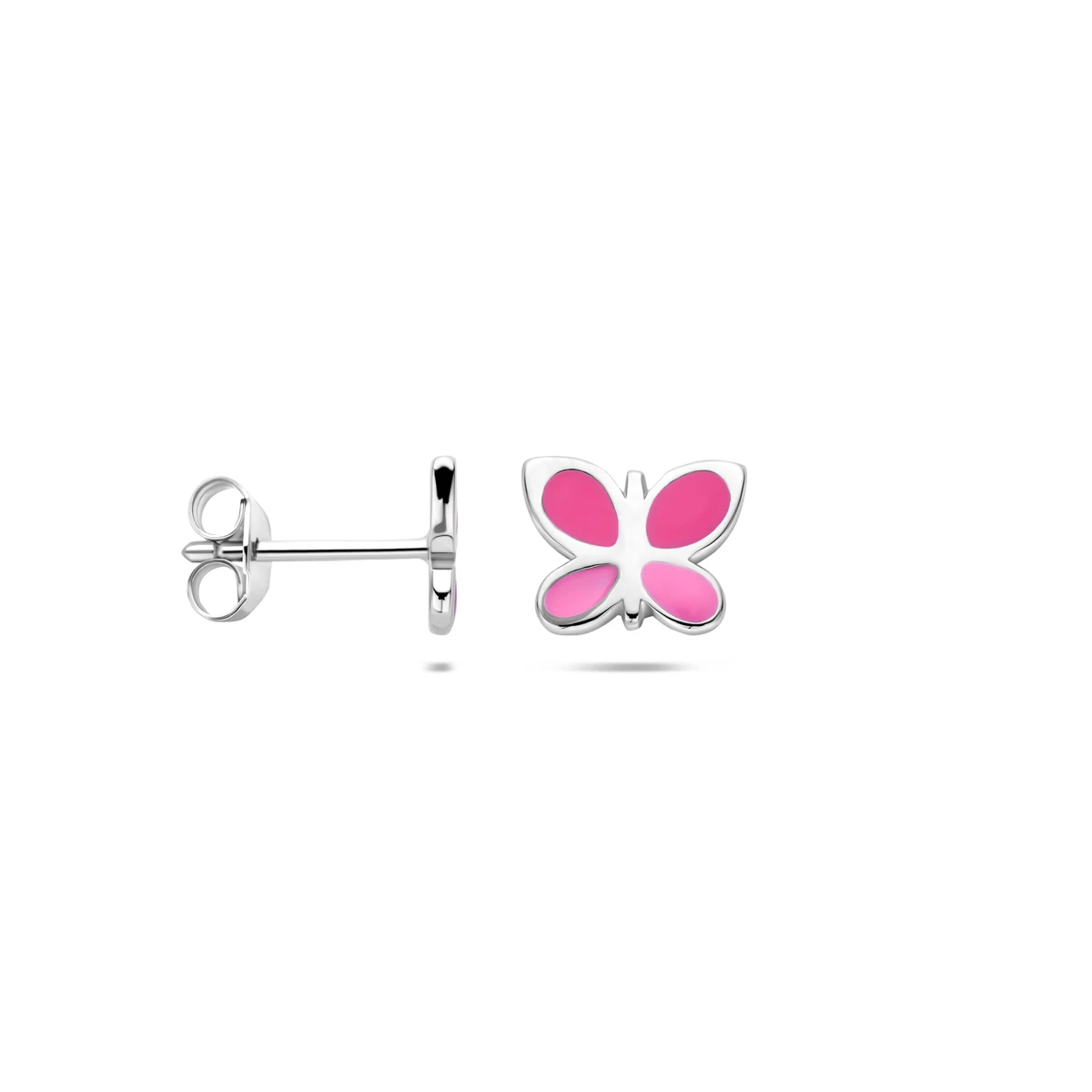 oorknoppen vlinder emaille 6,5 mm zilver gerhodineerd