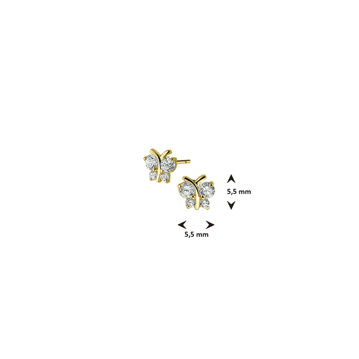 oorknoppen vlinder zirkonia 5,5 mm 14K geelgoud
