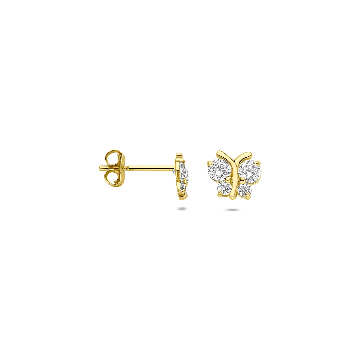 oorknoppen vlinder zirkonia 5,5 mm 14K geelgoud