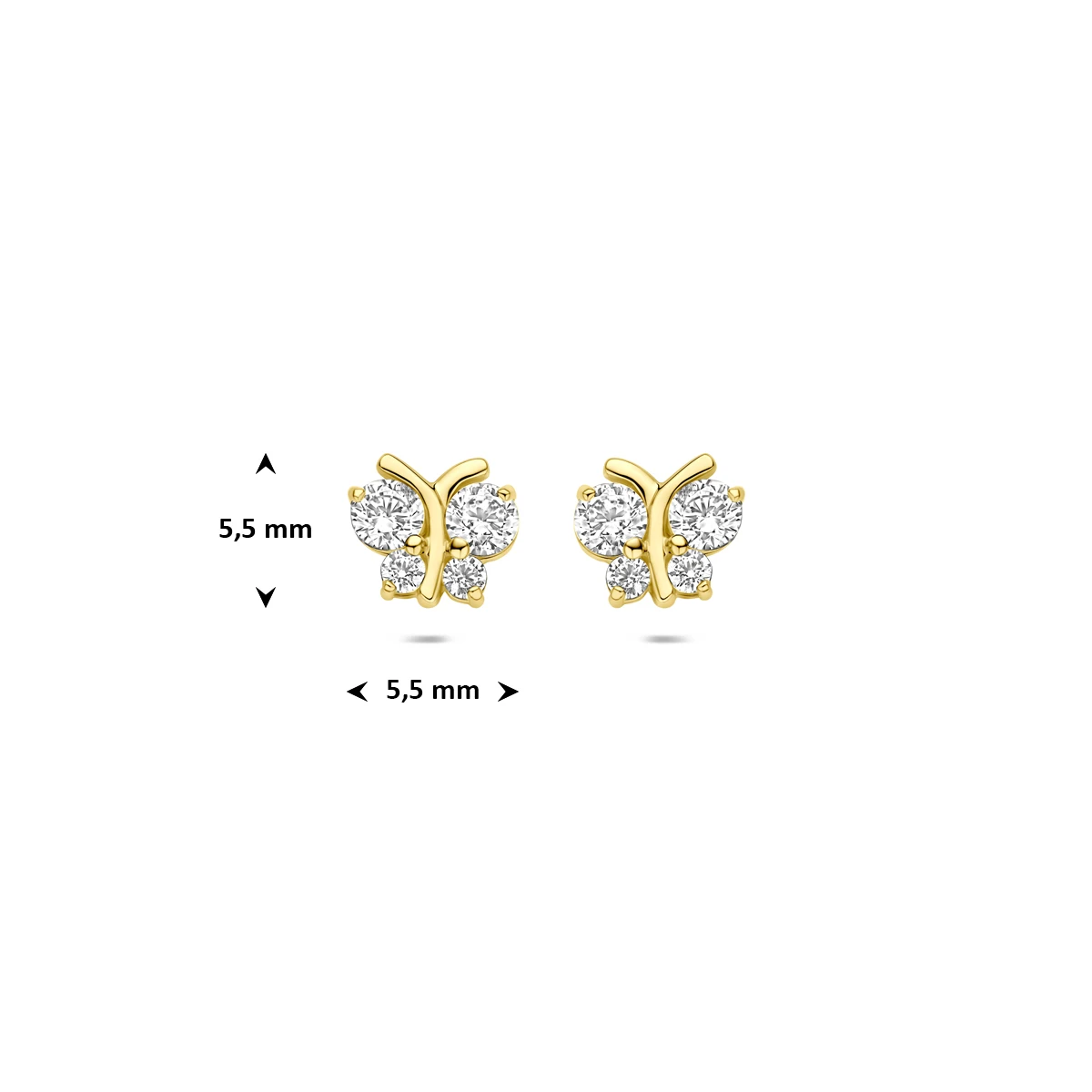 oorknoppen vlinder zirkonia 5,5 mm 14K geelgoud
