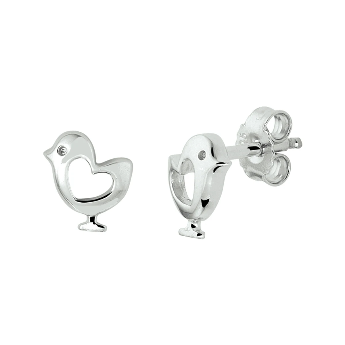 oorknoppen vogel met hart zilver gerhodineerd