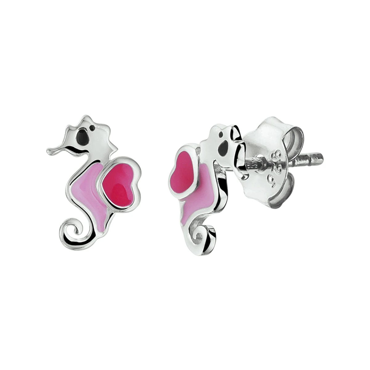 oorknoppen zeepaard emaille zilver gerhodineerd