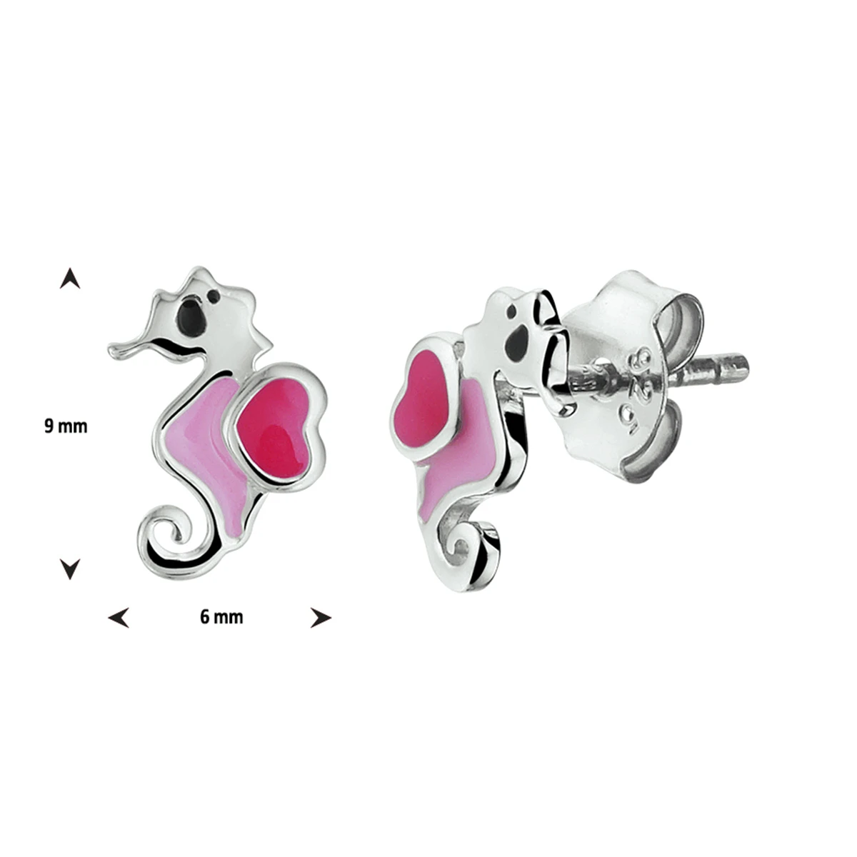 oorknoppen zeepaard emaille zilver gerhodineerd
