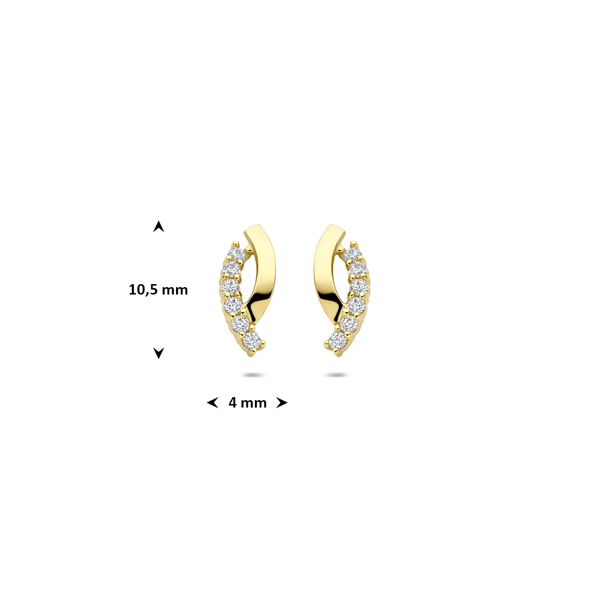oorknoppen zirkonia 10,5 mm 14K geelgoud