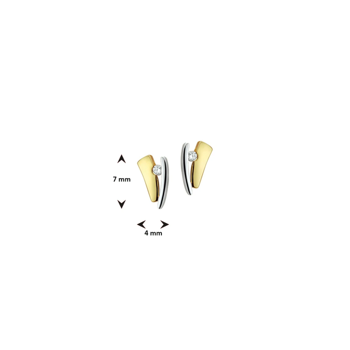 oorknoppen zirkonia 14K bicolor goud geel/wit