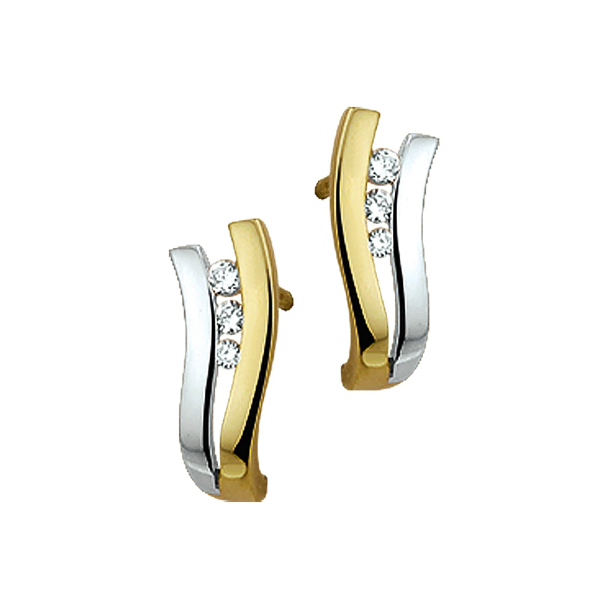 oorknoppen zirkonia 14K bicolor goud geel/wit