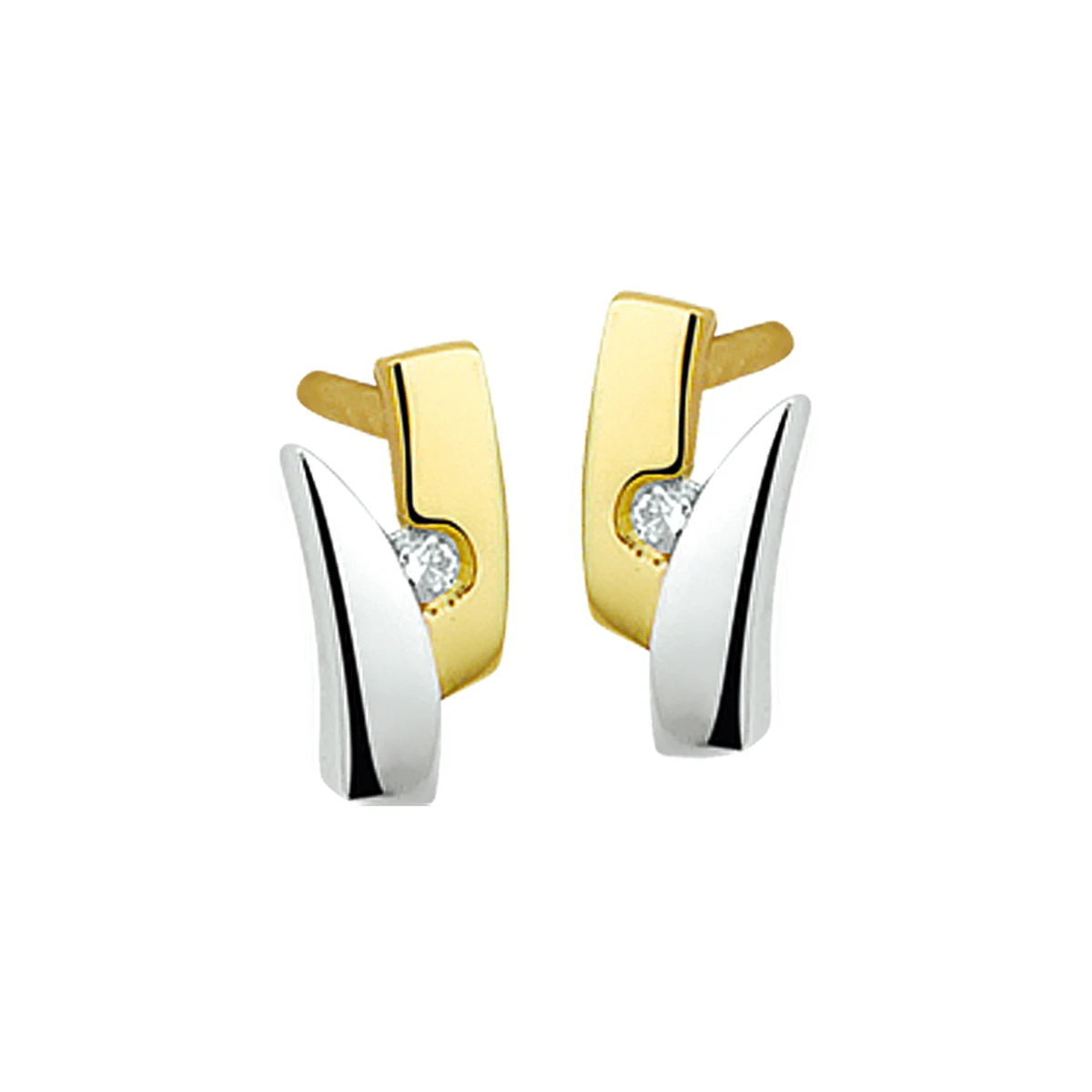oorknoppen zirkonia 14K bicolor goud geel/wit