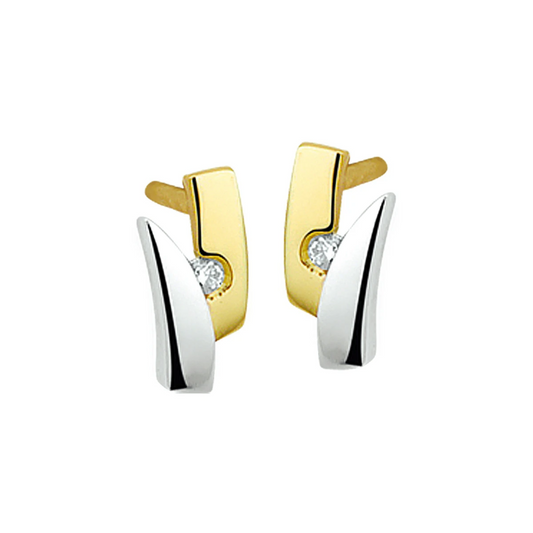 oorknoppen zirkonia 14K bicolor goud geel/wit